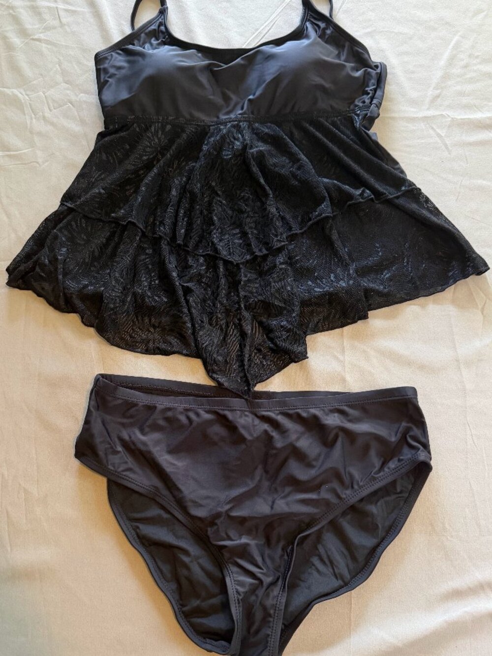 Women's Black Floral Sheer Lace Tankini Size Medium Adjustable Straps